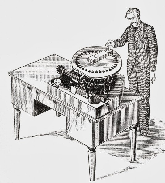 Early version of a typewriter with a circular dial